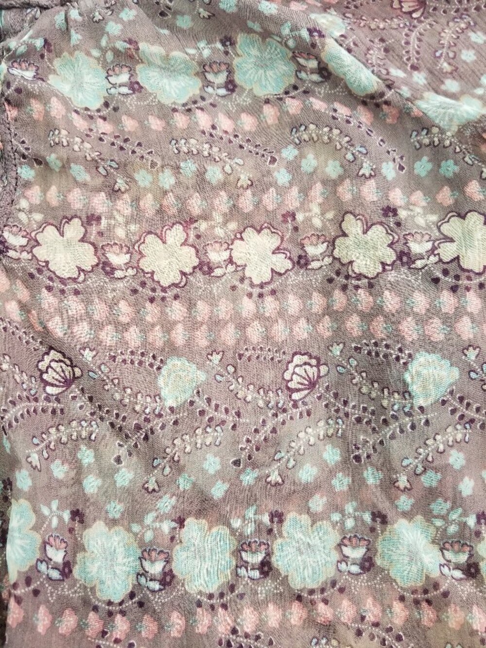 Decree Plum Floral Sheer Long Sleeve Peasant Blouse Large - Picture 9 of 9